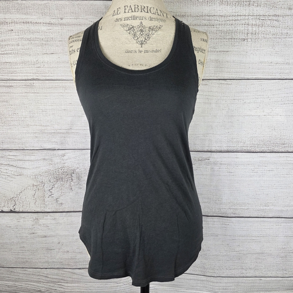 American Eagle Outfitters Charcoal Beaded Racerback Tank Top